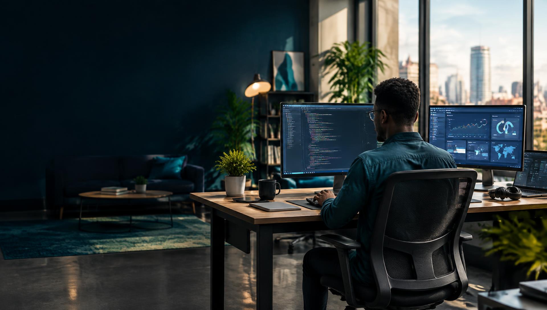 Developer working on custom software in a modern studio